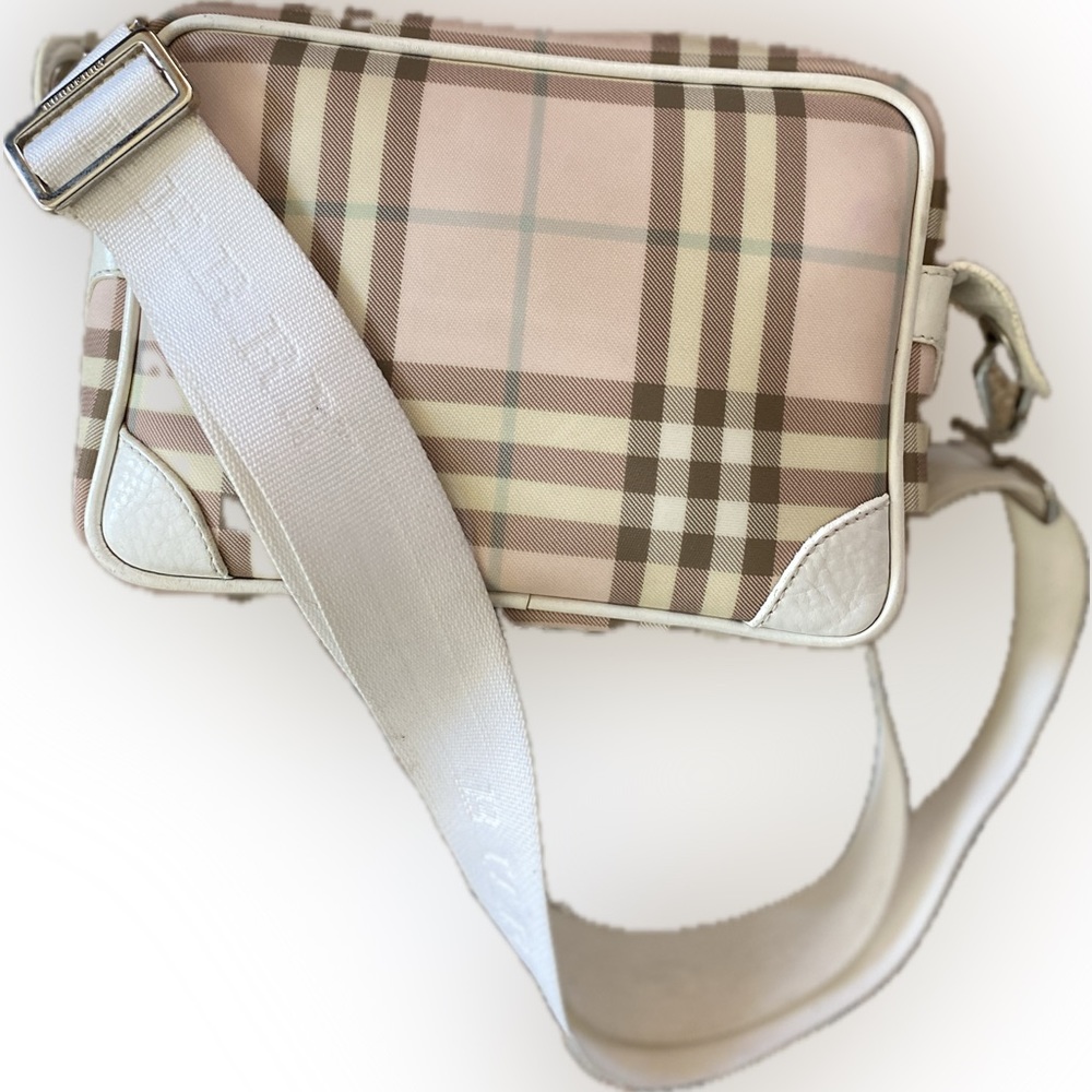 BURBERRY Pink NOVA CHECK Camera/Crossbody Bag(6”x8”)w/removeable LOGO Strap🔥EUC
